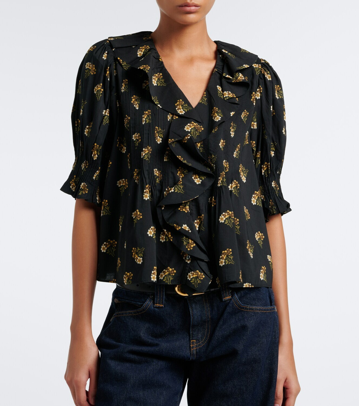 Dôen Henri floral ruffled cotton-blend blouse
