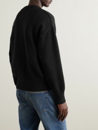 AMI PARIS - ADC Logo-Embroidered Cotton and Merino Wool-Blend Sweater - Black