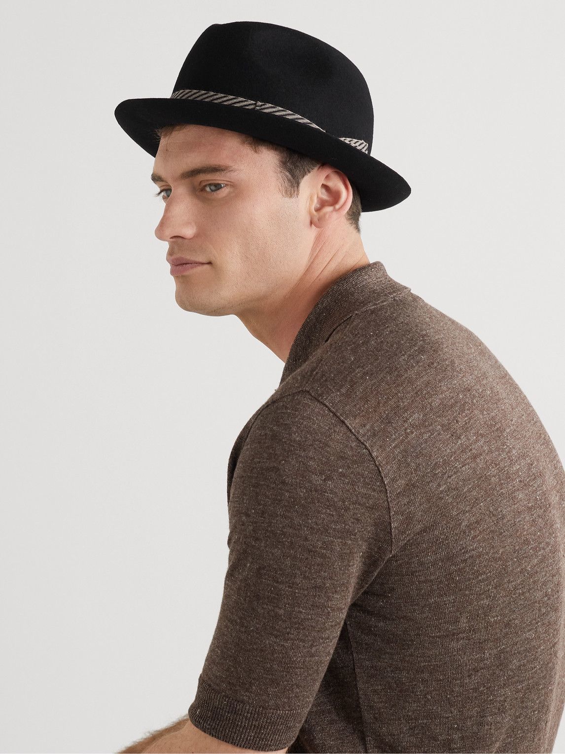 BORSALINO Size S Beige Black Straw Fedora