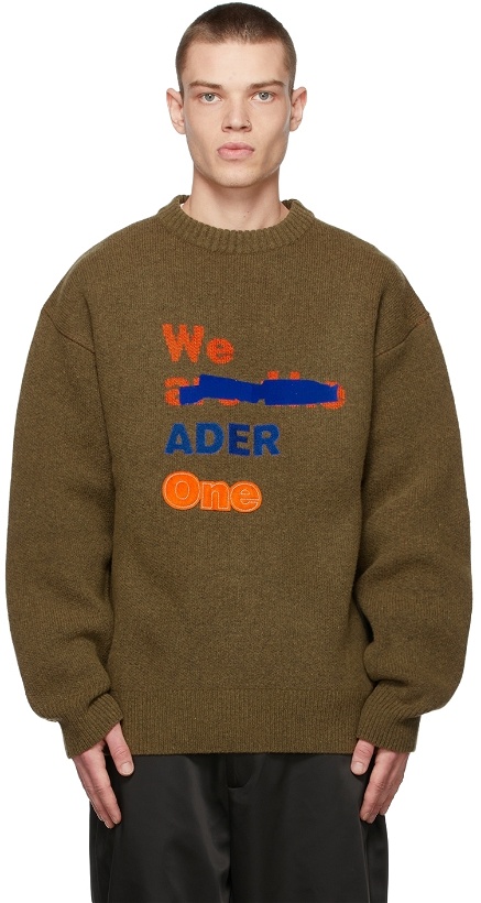 Photo: ADER error Khaki Knit Logo Crewneck Sweater