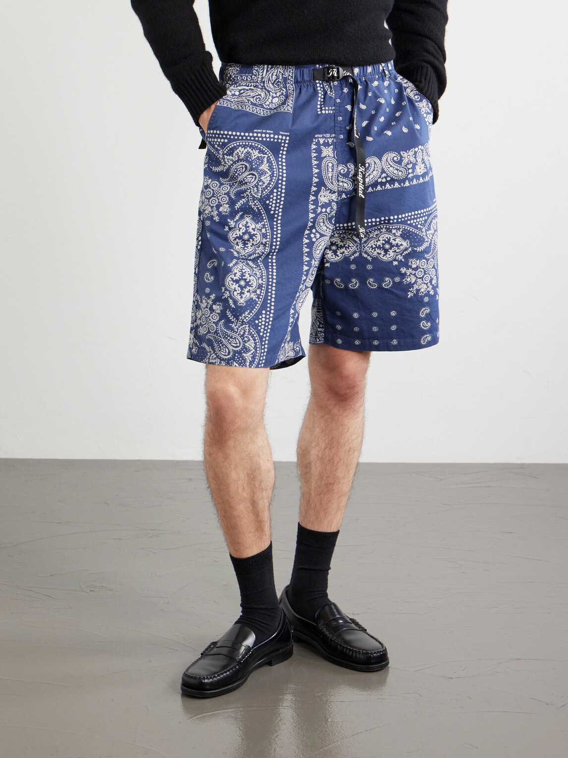 KAPITAL - Easy Straight-Leg Belted Bandana-Print Cotton Shorts - Blue