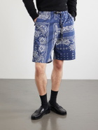KAPITAL - Easy Straight-Leg Belted Bandana-Print Cotton Shorts - Blue