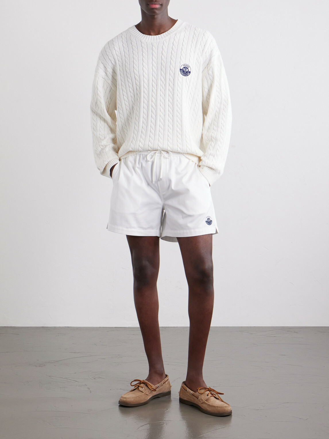 FRAME - Logo-Embroidered Cable-Knit Cotton and Wool-Blend Sweater - Neutrals