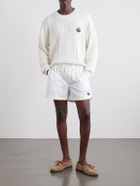 FRAME - Logo-Embroidered Cable-Knit Cotton and Wool-Blend Sweater - Neutrals