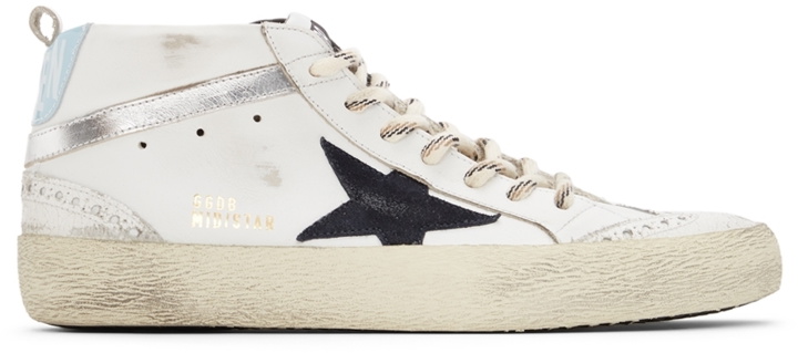 Photo: Golden Goose White & Black Mid Star Classic Sneakers