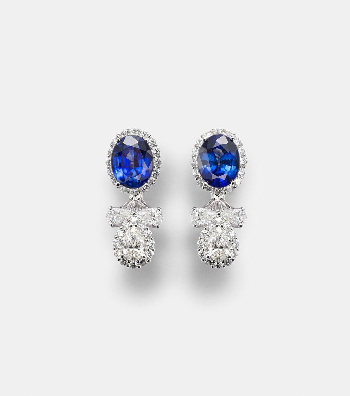 Yeprem Reign Supreme 18kt white gold drop earrings with diamonds and sapphire