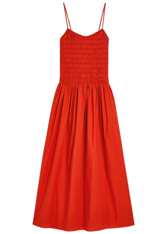 Photo: Faithfull The Brand Araceli Smocked Cotton Maxi Dress Red