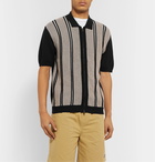 Beams Plus - Slim-Fit Striped Cotton and Linen-Blend Zip-Up Polo Shirt - Black