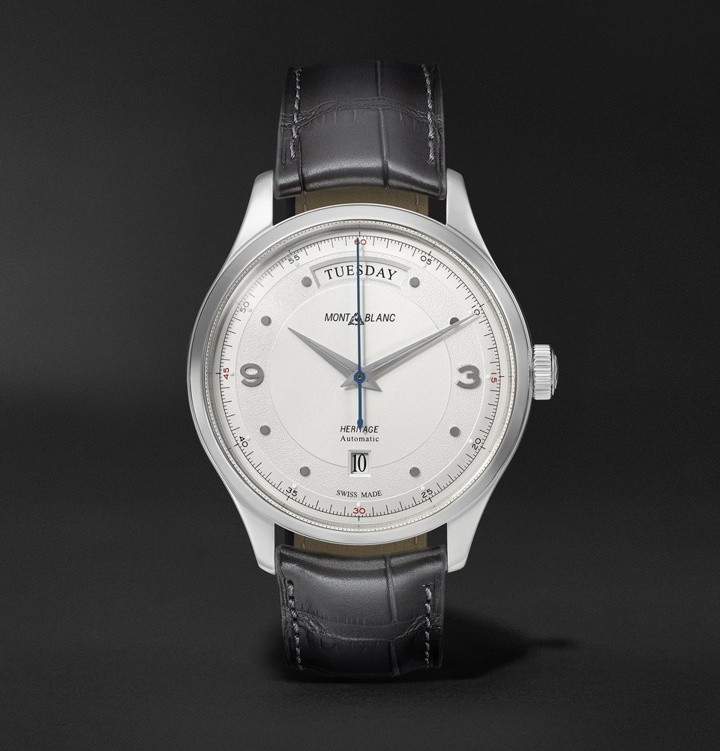 Photo: Montblanc - Heritage Automatic Day-Date 39mm Stainless Steel and Alligator Watch - White