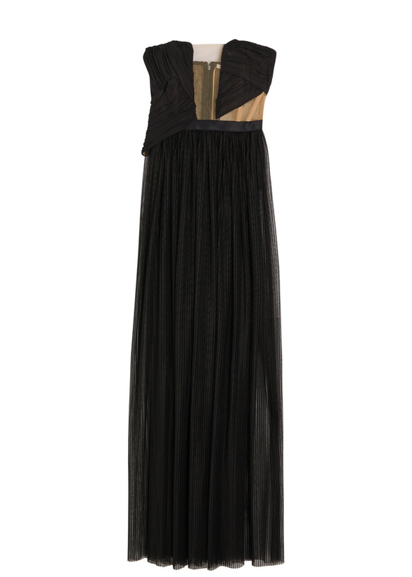 Photo: Nensi Dojaka Corset-style Strapless Mesh Gown Black