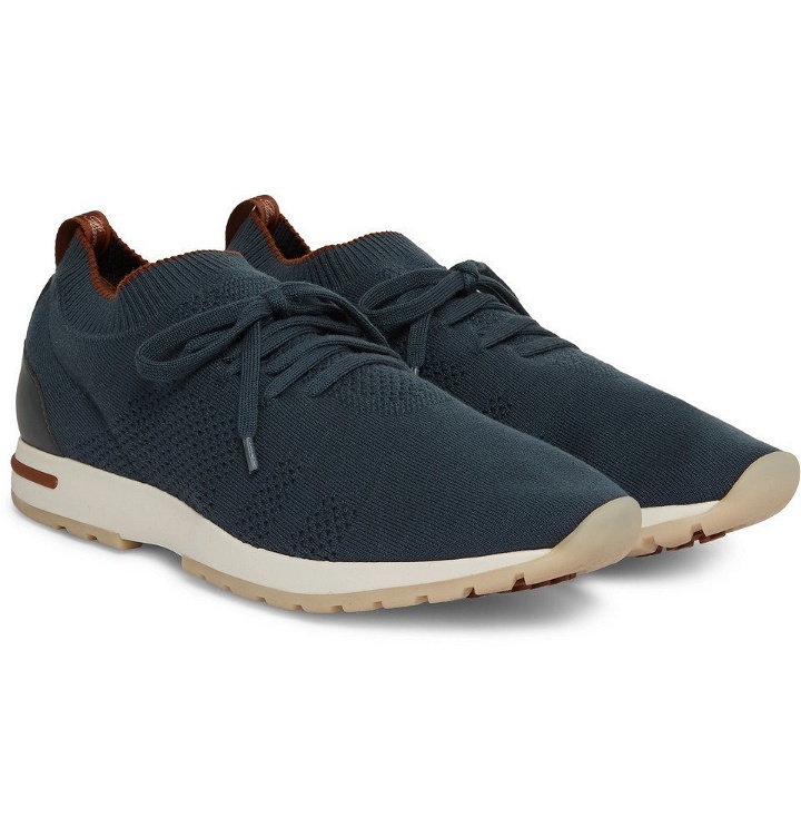 Photo: Loro Piana - 360 Flexy Walk Leather-Trimmed Knitted Wool Sneakers - Light blue
