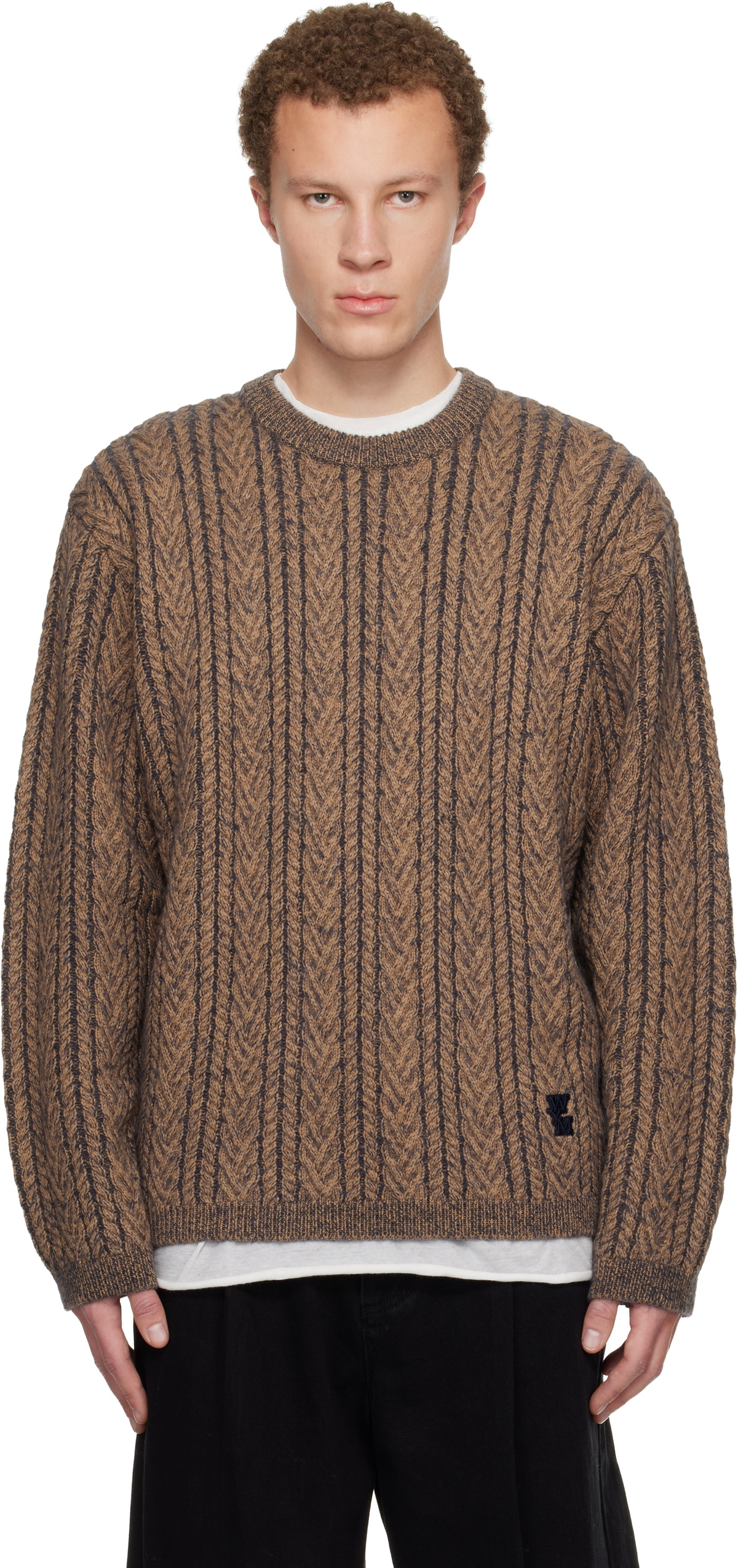 WOOYOUNGMI Brown Wool Blend Herringbone Sweater
