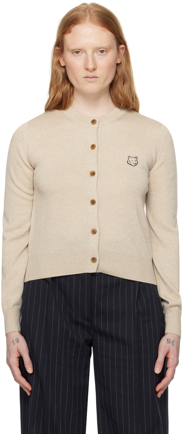 Maison Kitsuné Beige Bold Fox Head Cardigan Maison Kitsune