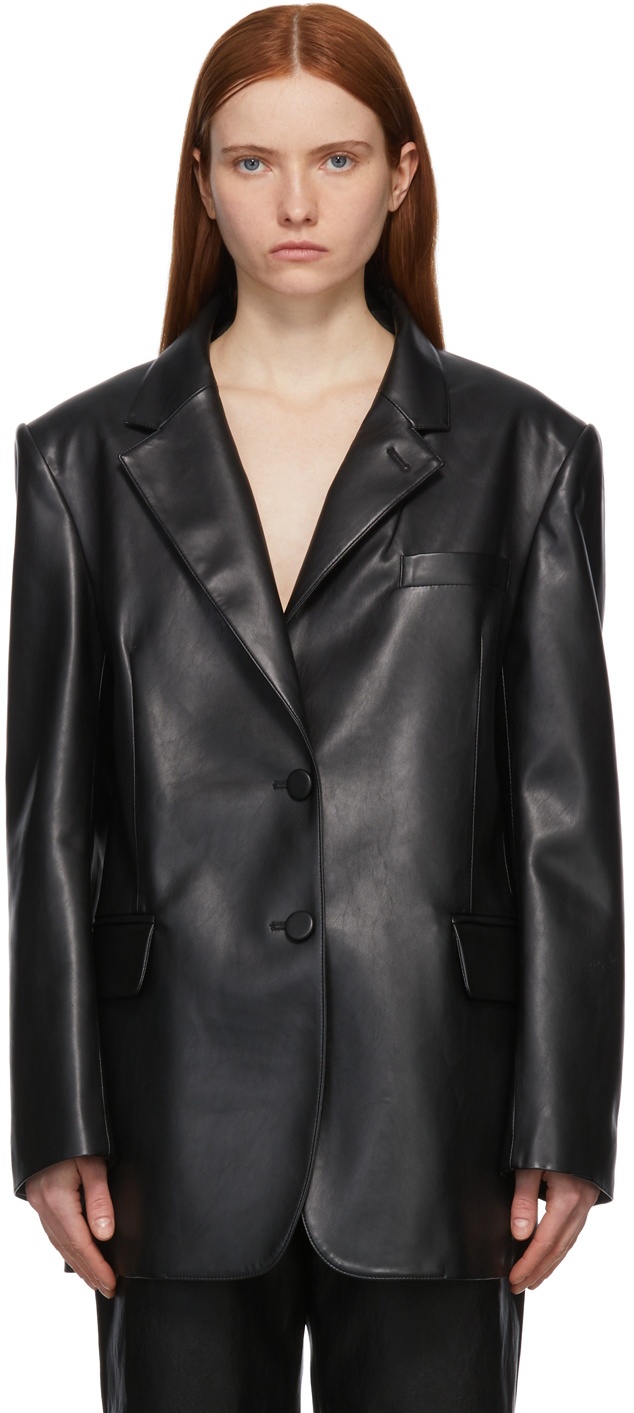 Photo: DRAE Black Faux-Leather Oversized Blazer