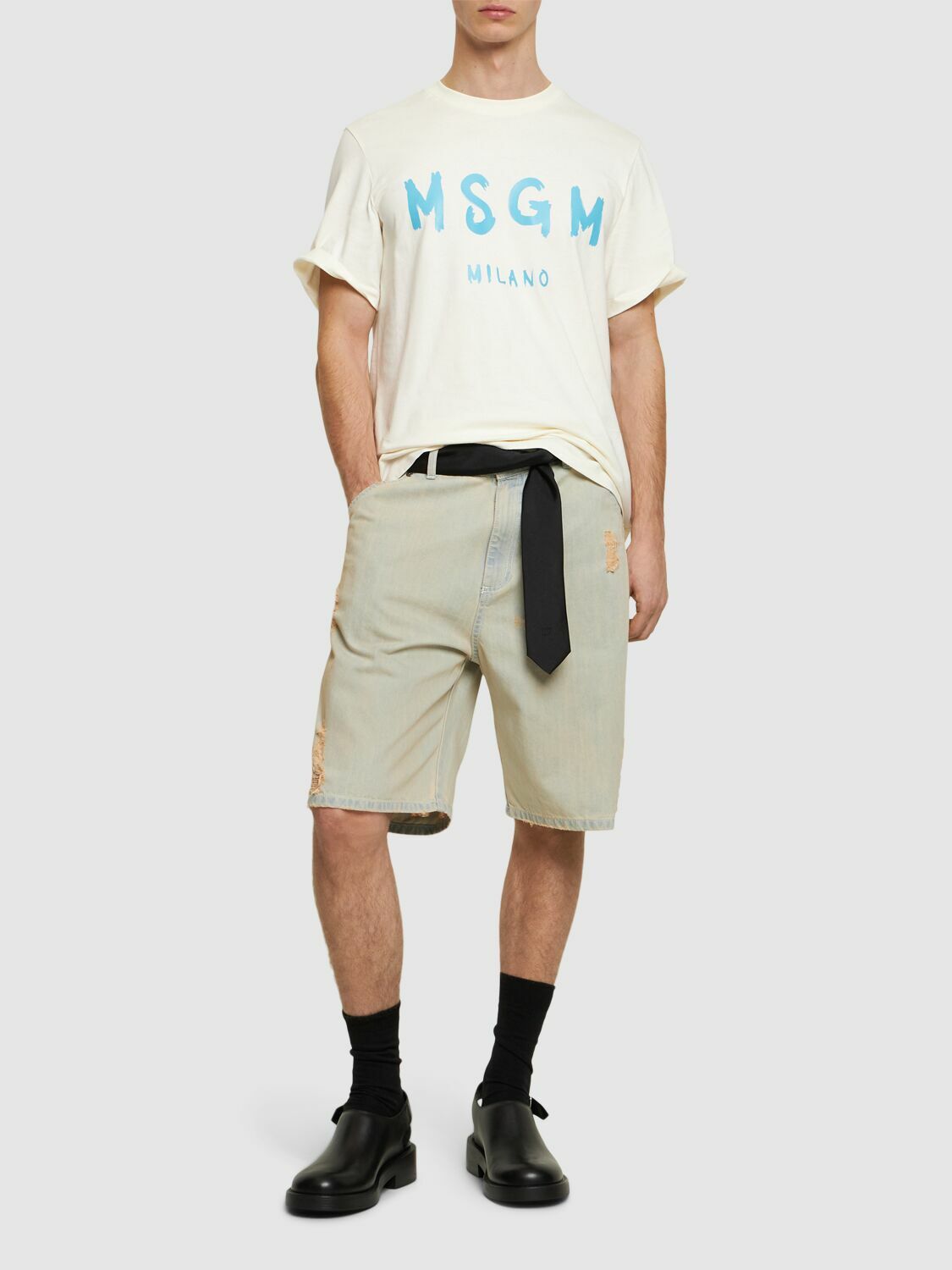 ショーツ MSGM COTTON DENIM SHORTS Msgm Cotton Denim Shorts In Light Blue | ModeSens