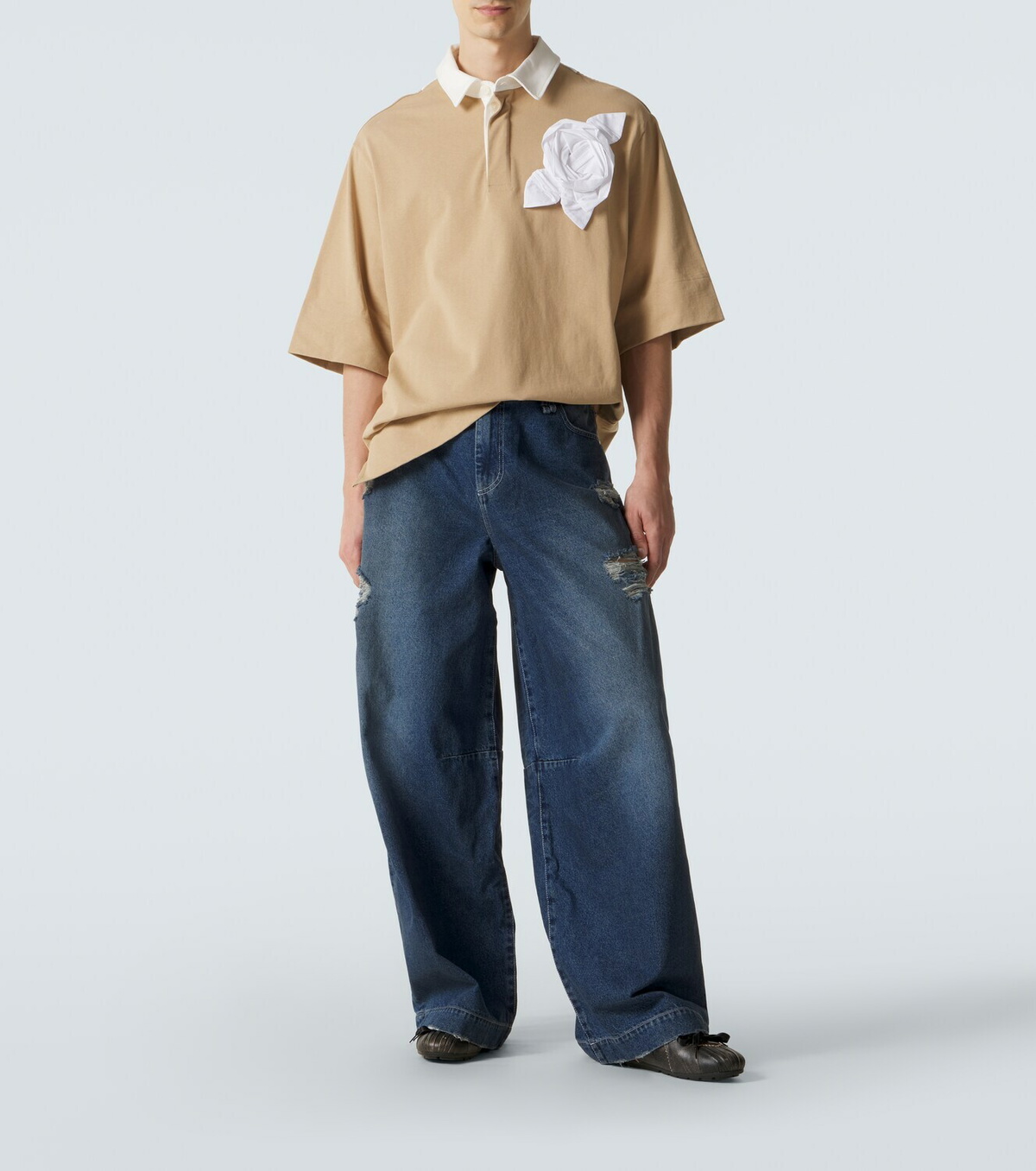 Simone Rocha Floral-appliqué cotton jersey polo shirt