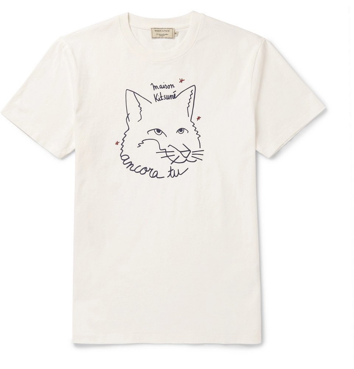 Photo: Maison Kitsuné - Slim-Fit Printed Cotton-Jersey T-Shirt - White