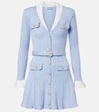 Self-Portrait Belted ribbed-knit minidress