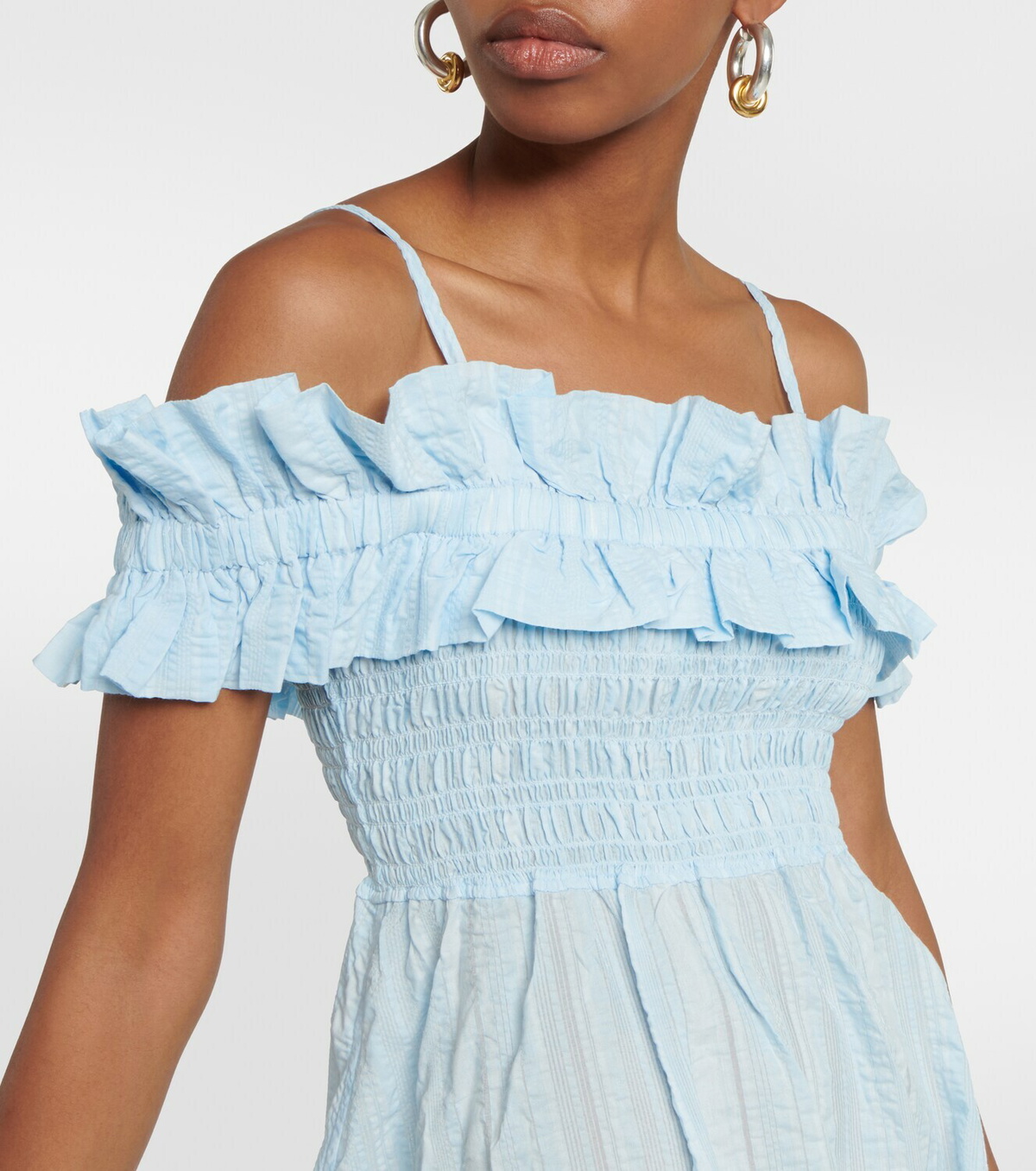 ganni off shoulder dress Ganni Ruched off-shoulder maxi dress GANNI