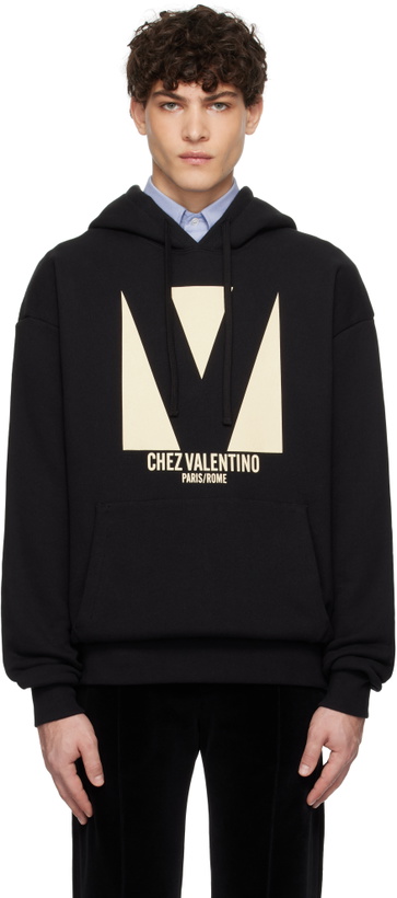 Photo: Valentino Black Cotton 'Chez Valentino' Print Hoodie