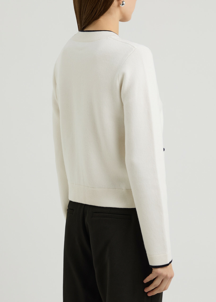 Vince Contrast-trim Wool-blend Cardigan Cream