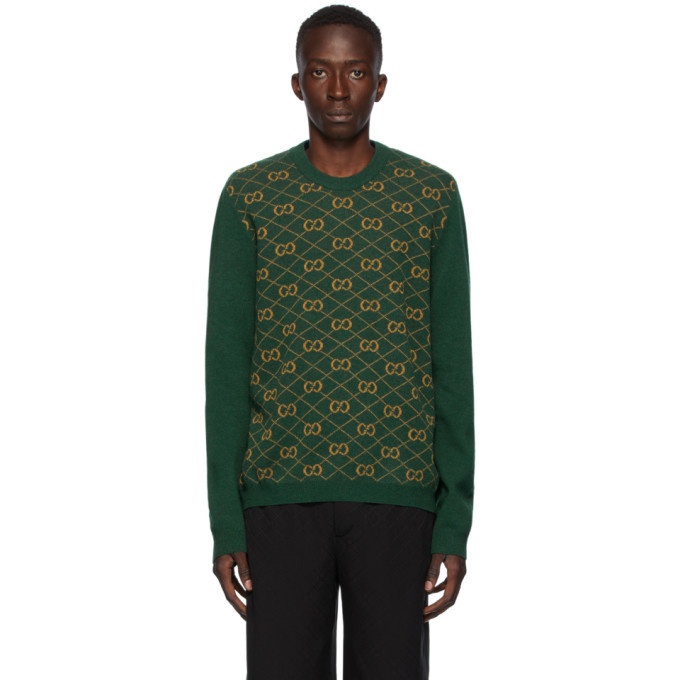 Photo: Gucci Green Wool Jacquard GG Sweatshirt