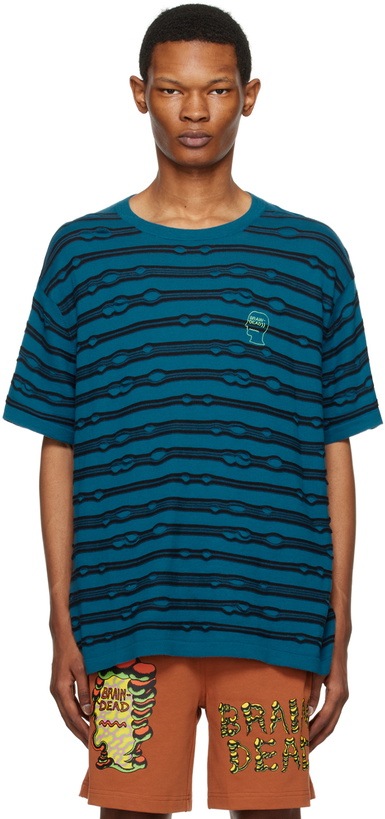 Photo: Brain Dead Blue Puckered Striped T-Shirt