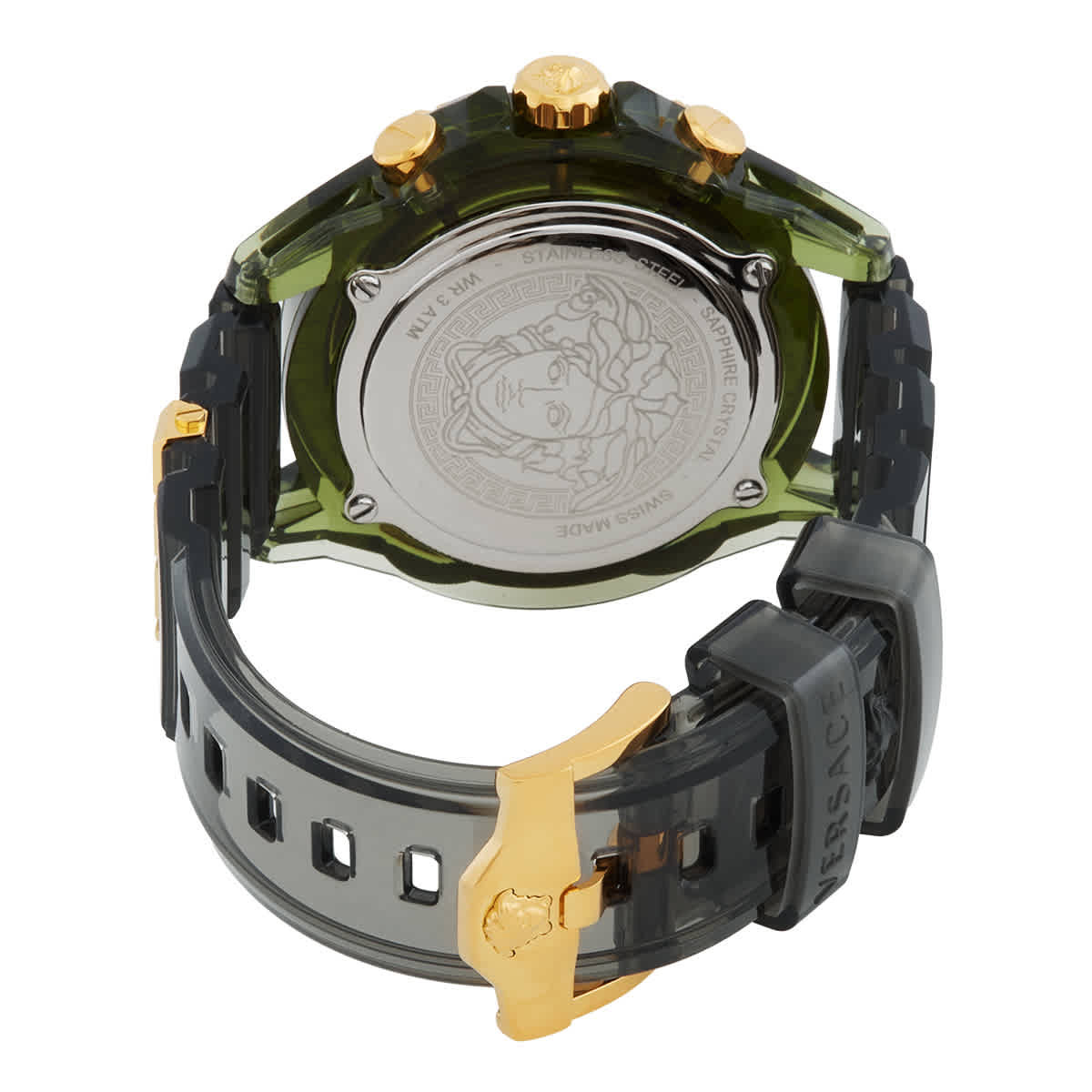 Versace Icon Active Chronograph Quartz Gold Dial Red Leather Strap Watch For Men - VEZ701222