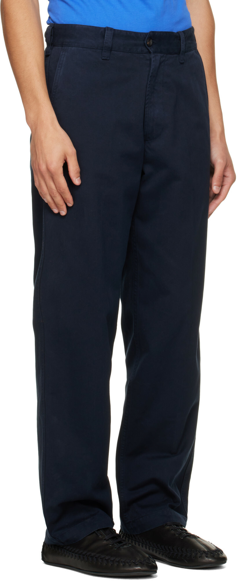 Drake's Navy Heavy Cotton Flat Front Trousers