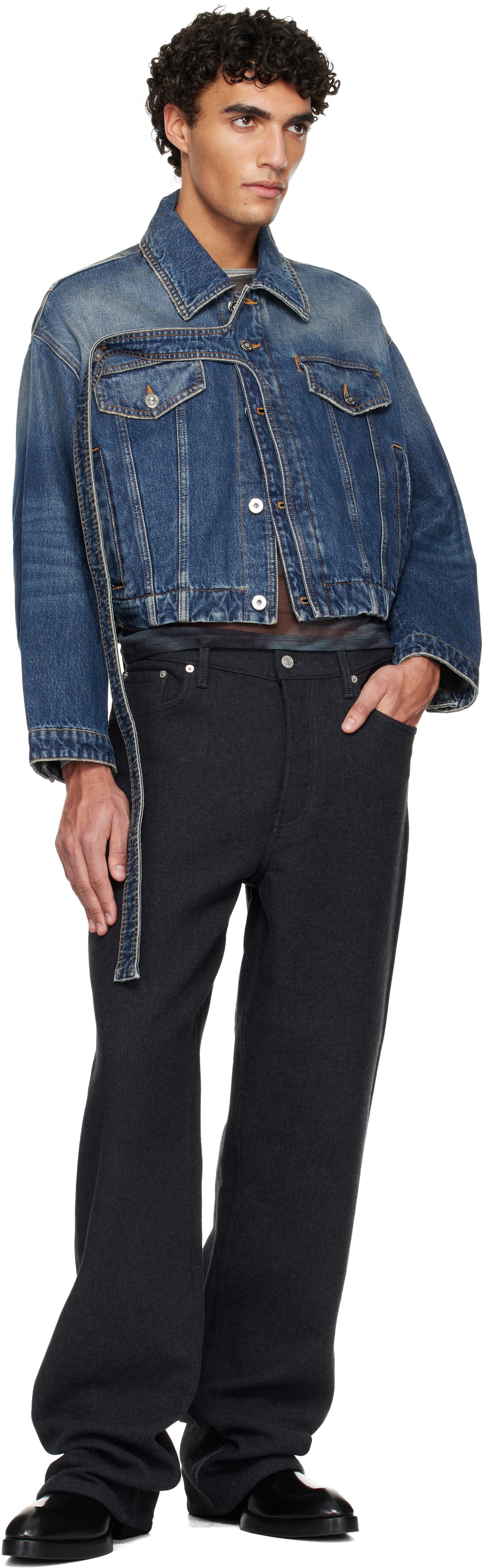 Jean Paul Gaultier Blue Oversized Strap Denim Jacket