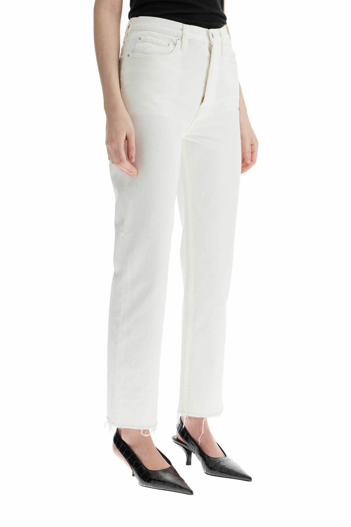 SS25【TOTEME】Off-white Organic Cotton Jeans with frayed hem TOTEME off-white organic cotton jeans with frayed hem White
