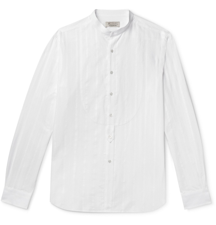 Photo: MAN 1924 - Mao Slim-Fit Grandad-Collar Textured-Cotton Shirt - White