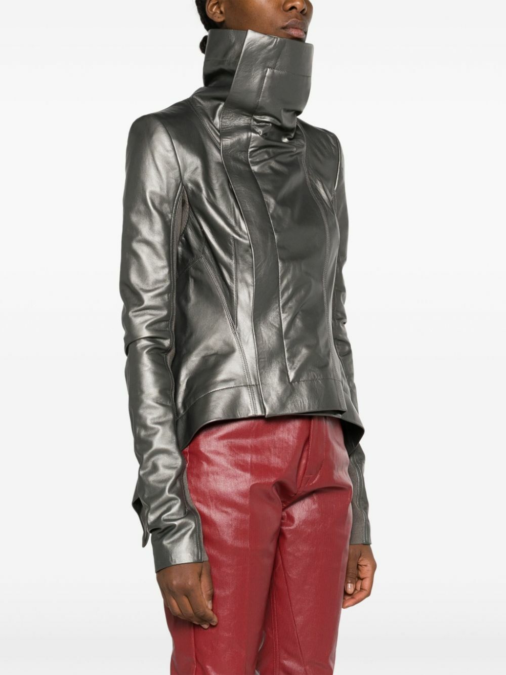 Rick Owens グレー LEATHER BIKER JACKET Rick Owens Grey Naska Leather Biker Jacket Rick Owens