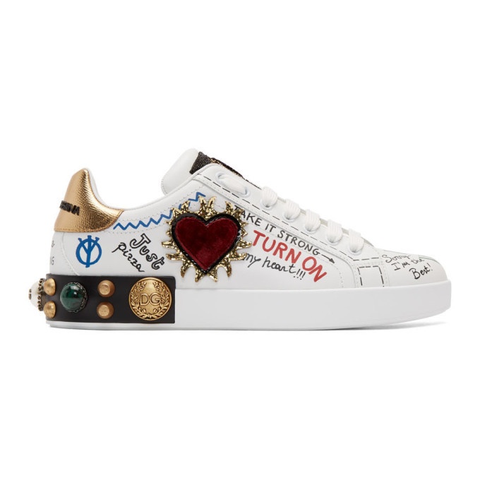 Photo: Dolce and Gabbana White Heart Graffiti Sneakers