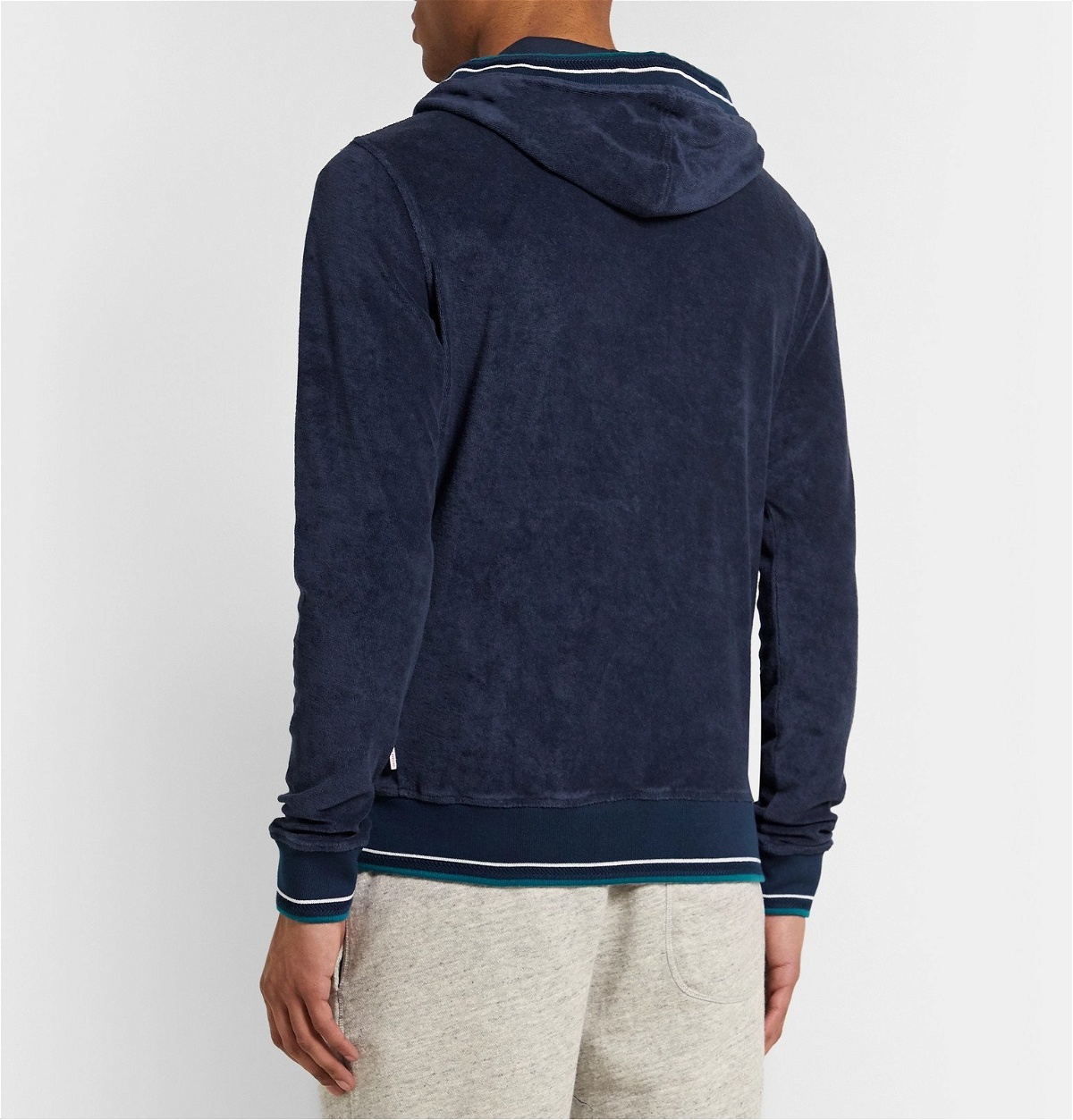 Orlebar Brown Midnight Navy Geometric Tile Hooded Towelling Sweatshirt