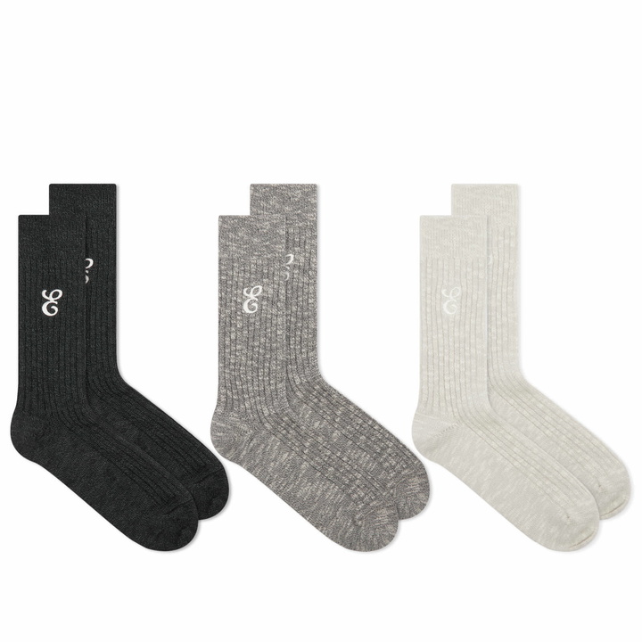 Photo: E by END. x ROTOTO Socks - 3 Pack in Grey Story