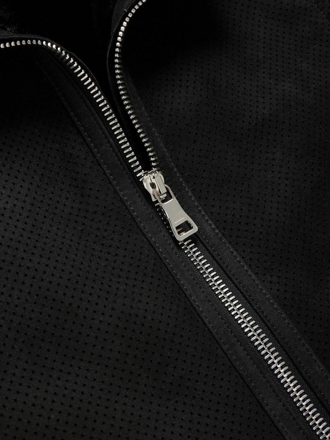 Mr P. - Full-Grain Leather-Trimmed Perforated Shearling Gilet - Black