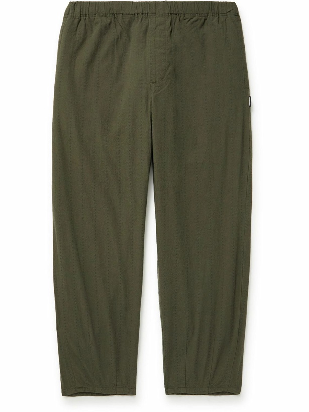 Photo: Neighborhood - Tapered Logo-Print Cotton-Dobby Trousers - Green