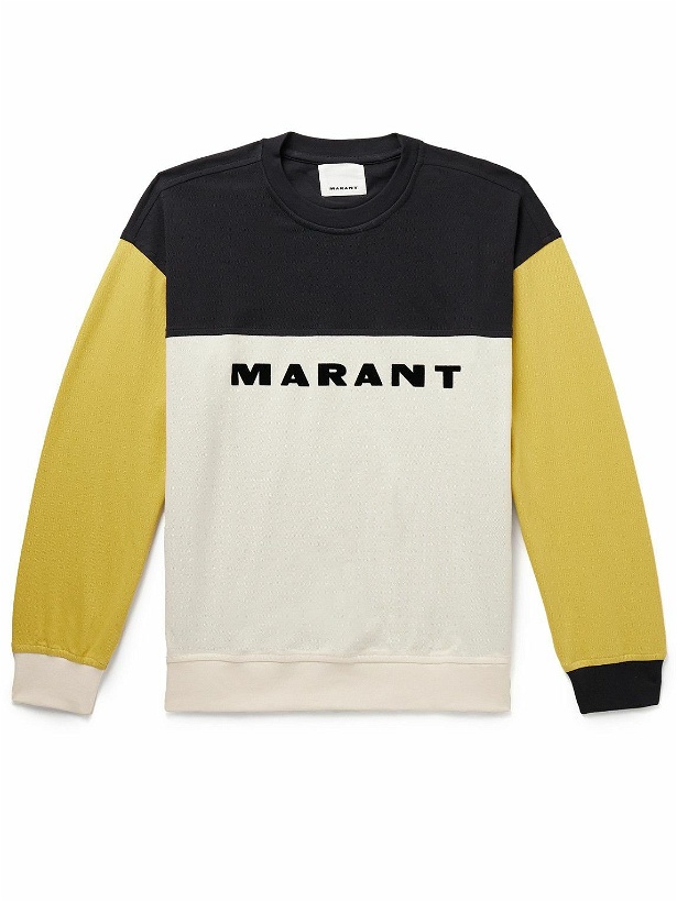 Photo: Marant - Aftone Colour-Block Logo-Flocked Cotton-Piqué Sweatshirt - Yellow
