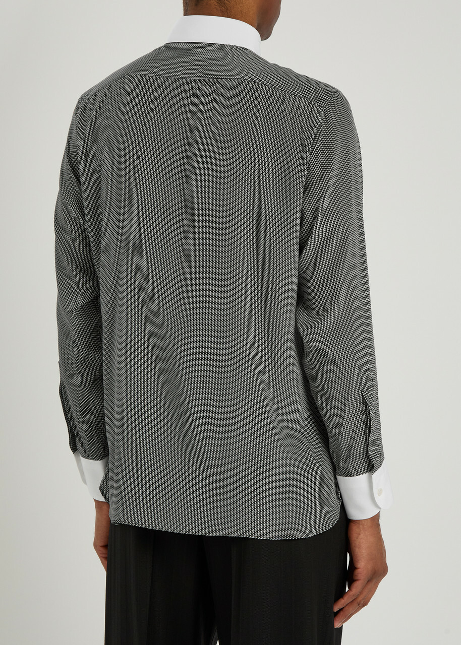 Tom Ford Sharkskin Printed Silk Shirt Black And White