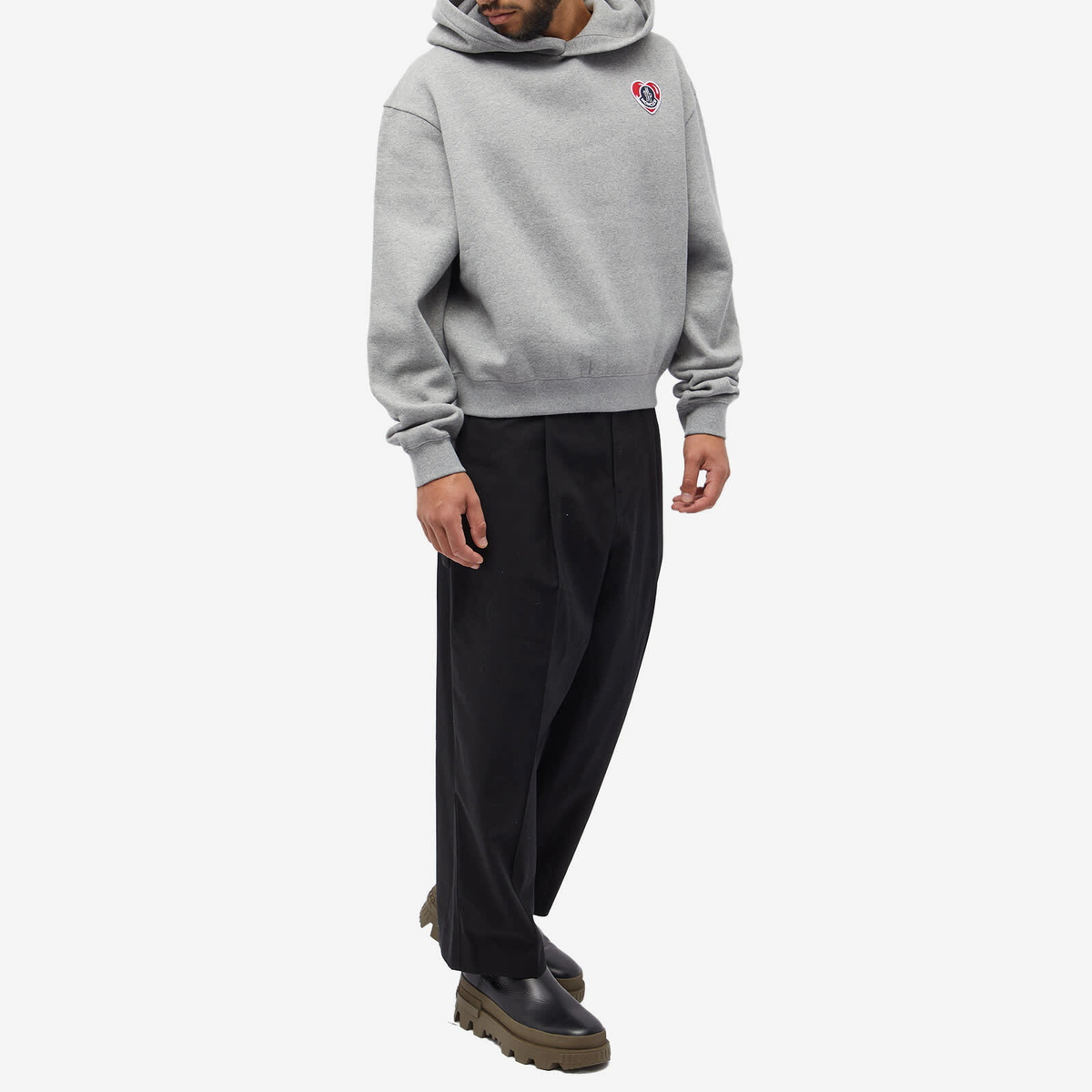 Moncler Men's Heart Popover Hoodie in Grey Moncler