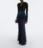 Rabanne Gathered lace and velvet maxi skirt