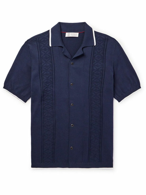 Photo: Brunello Cucinelli - Slim-Fit Jacquard-Knit Cotton Shirt - Blue