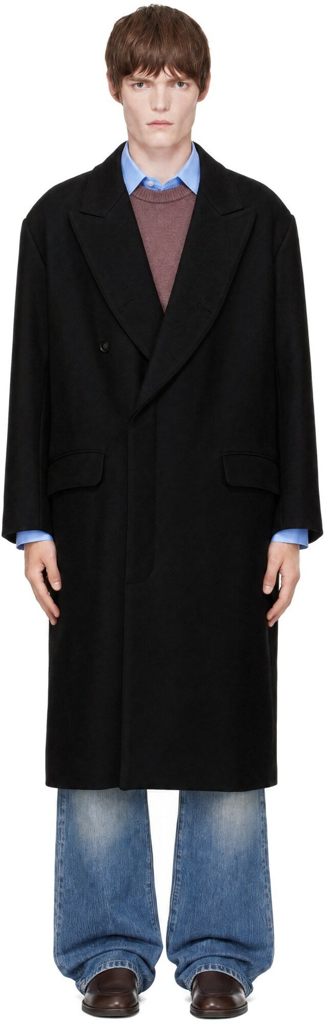 SOSHIOTSUKI Black Open Placket Classic Drill Coat