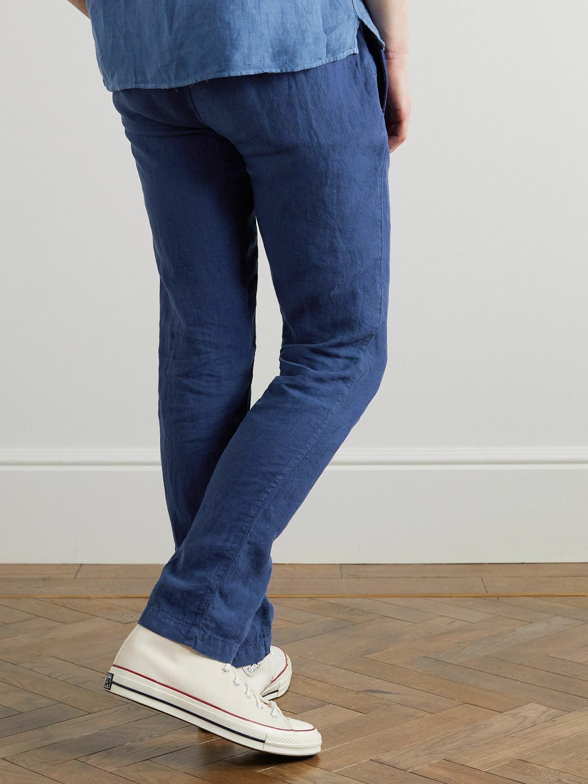 Hartford - Tanker Slim-Fit Tapered Linen Drawstring Trousers - Blue Hartford