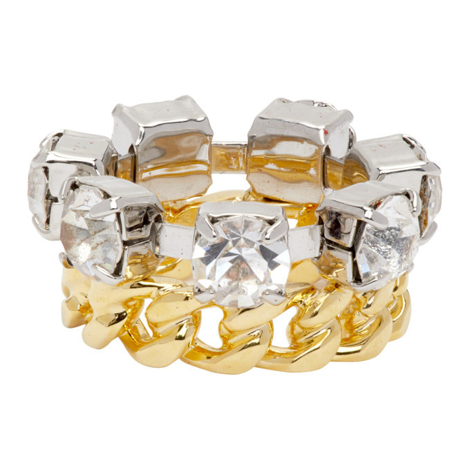 Mm6 Rings Set MM6 Maison Margiela Gold and Silver Layered Crystal Chain Ring MM6 ...