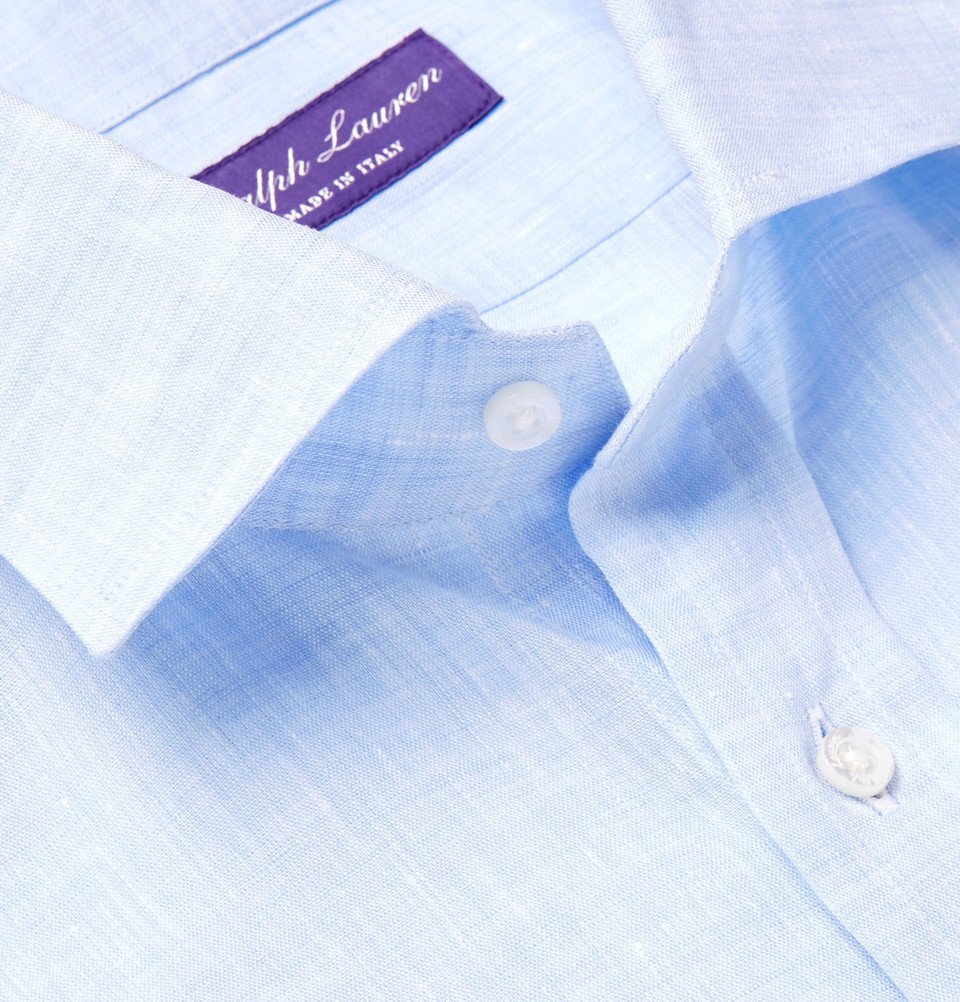 Ralph Lauren Purple hot Label 100% Linen Light Blue Button Down Dress Shirt Italy