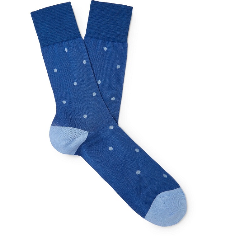 Photo: FALKE - Polka-Dot Fil d'Ecosse Cotton-Blend Socks - Blue