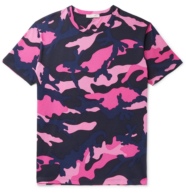 Photo: Valentino - Camouflage-Print Cotton-Jersey T-Shirt - Pink