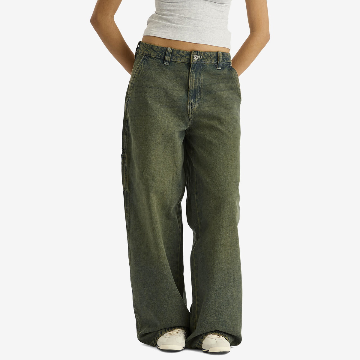 Dickies Women's Loose Denim Carpenter Pants in Green Tone Fade